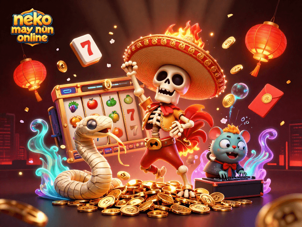 Engage in fun and thrill with neko may mắn online while enjoying a vibrant 3D casino scene.