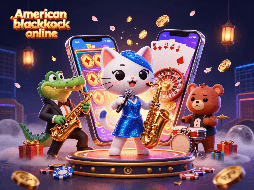 Experience the excitement of american blackjack online with lively casino characters and vibrant game elements.
