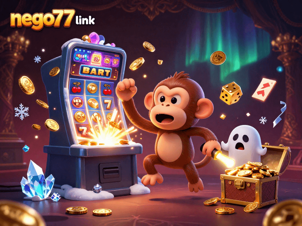 Experience the thrill of the nego77 link as the mischievous poltergeist monkey juggles golden treasures.