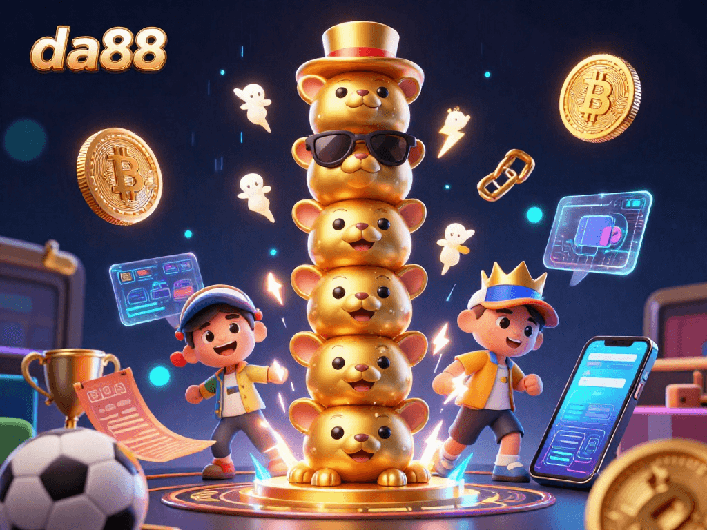 Experience thrilling sports betting at da88 with vibrant 3D elements and animated characters.