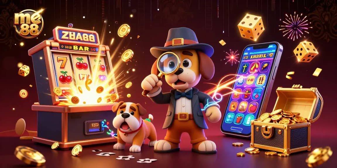 Join the excitement at me88 with a lively scene of a dogged detective and thrilling casino elements!