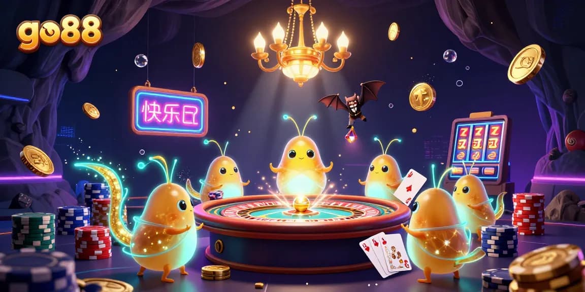 go88 casino scene with glowworms lighting up games, showcasing thrilling action and vibrant elements