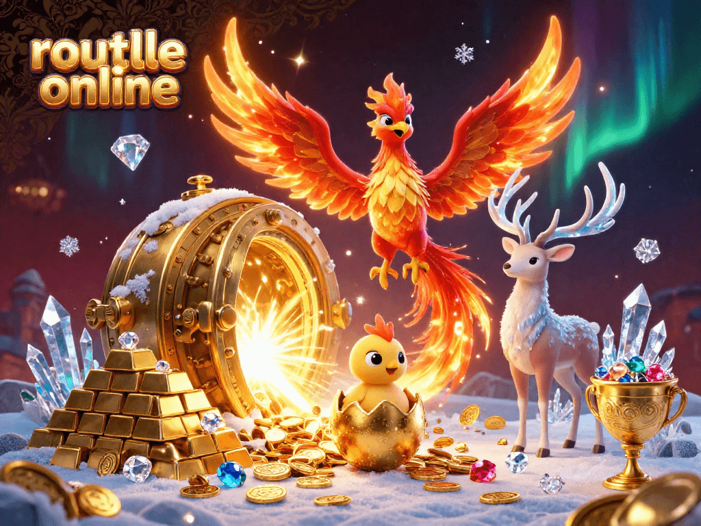 Engage in roulette online excitement with a vibrant 3D casino scene featuring a phoenix and treasures.