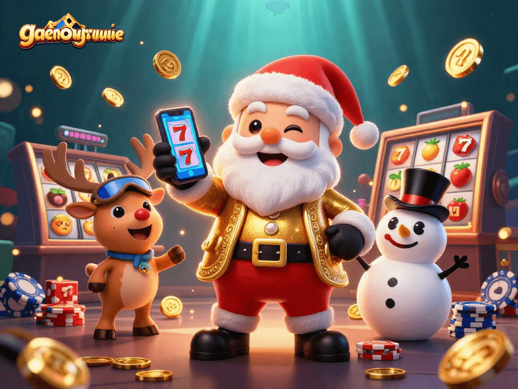 Experience big wins with gamenongtraivuive as Santa and friends celebrate in a lively casino scene.