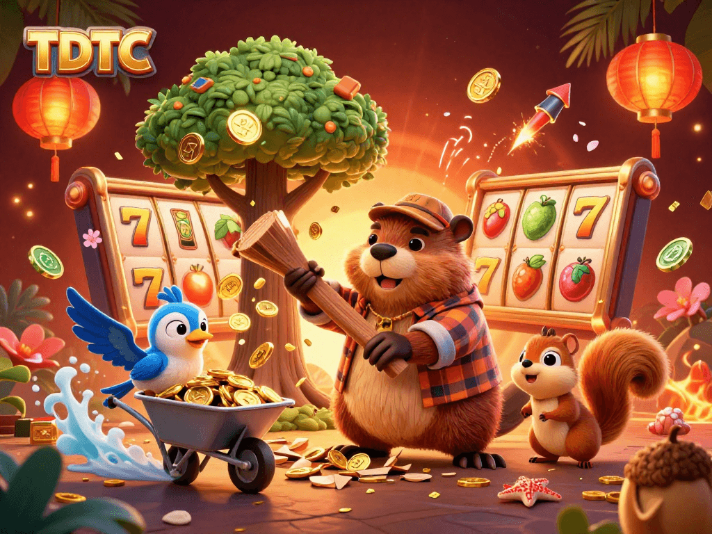 Engage with TDTC's thrilling slot scene featuring a lumberjack and his gold-collecting friends.