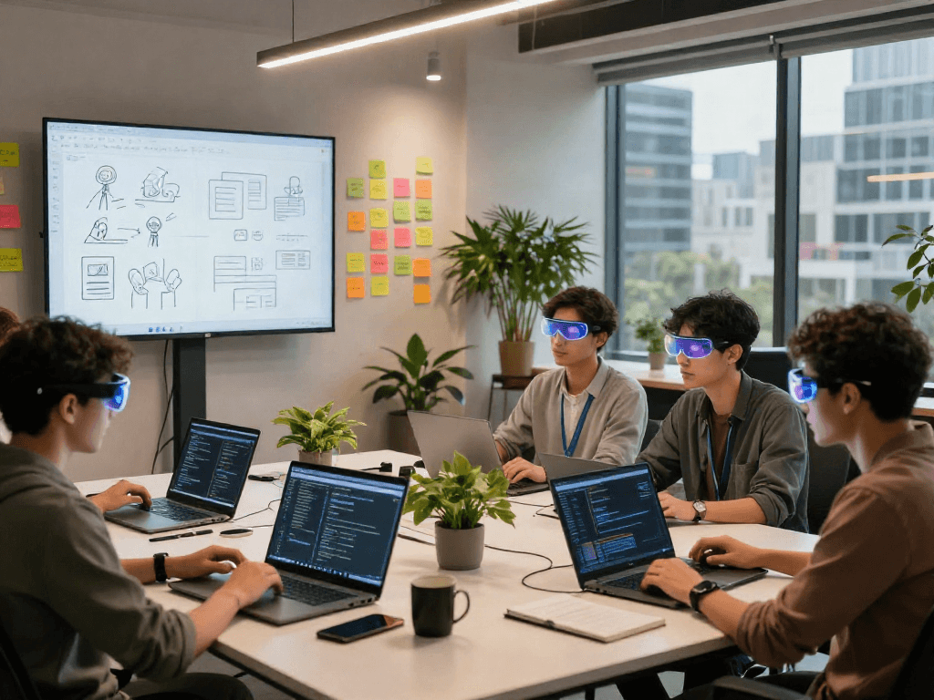 Engaged developers collaborating with nsfw ai concepts in a modern digital workspace