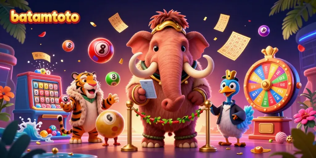 Experience batamtoto excitement with vibrant lottery gameplay at a whimsical casino scene.