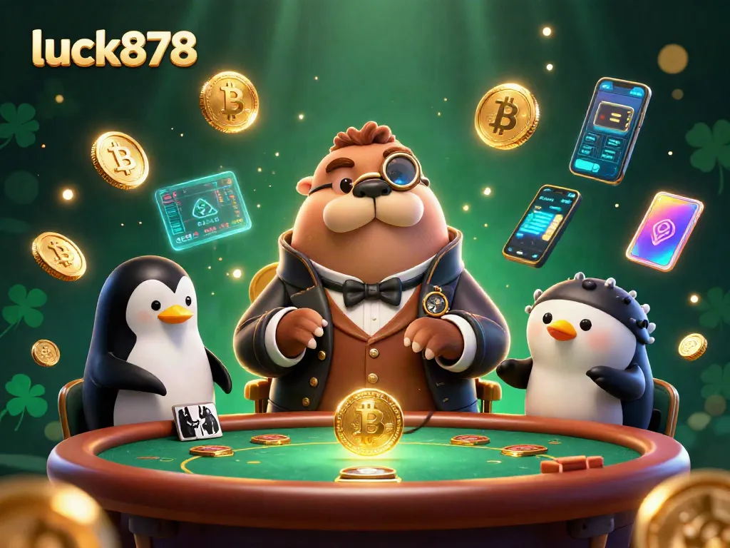 Experience luck878's vibrant underwater poker scene featuring a jolly walrus, penguin dealer, and a bluffing pufferfish.