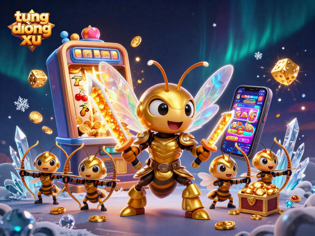 Experience the excitement of tung đồng xu online with a vibrant, action-packed scene of 3D characters and casino elements.