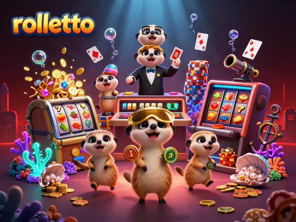 Experience rolletto’s excitement with meerkats managing a lively casino scene filled with games!