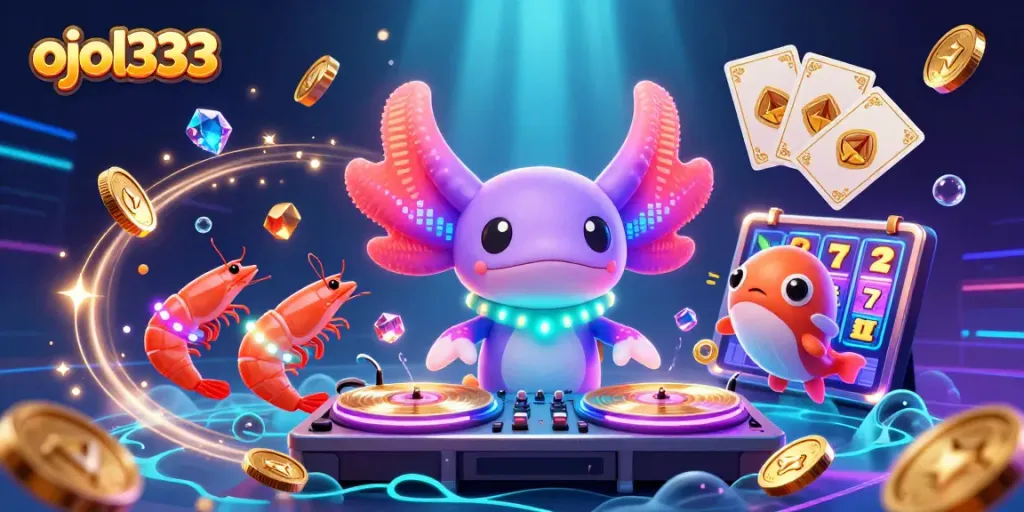 Spin your way to victory with ojol333 in this vibrant casino-themed underwater scene.