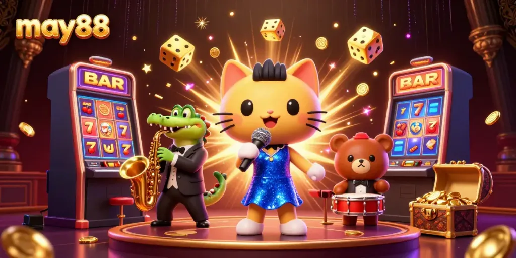 Experience the thrill of may88 casino with vibrant gaming scenes and lively characters.