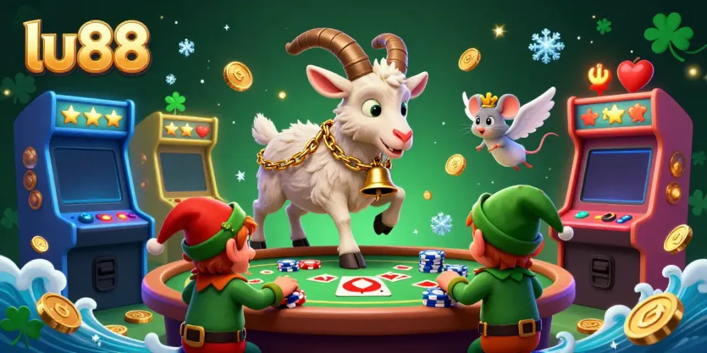 Experience the festive chaos as the Krampus goat of lu88 manages a chaotic casino filled with playful mischief and gaming excitement.