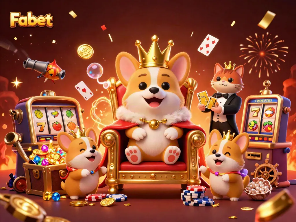 Fabet elevates gameplay with vibrant 3D illustration featuring a royal corgi and thrilling casino elements.
