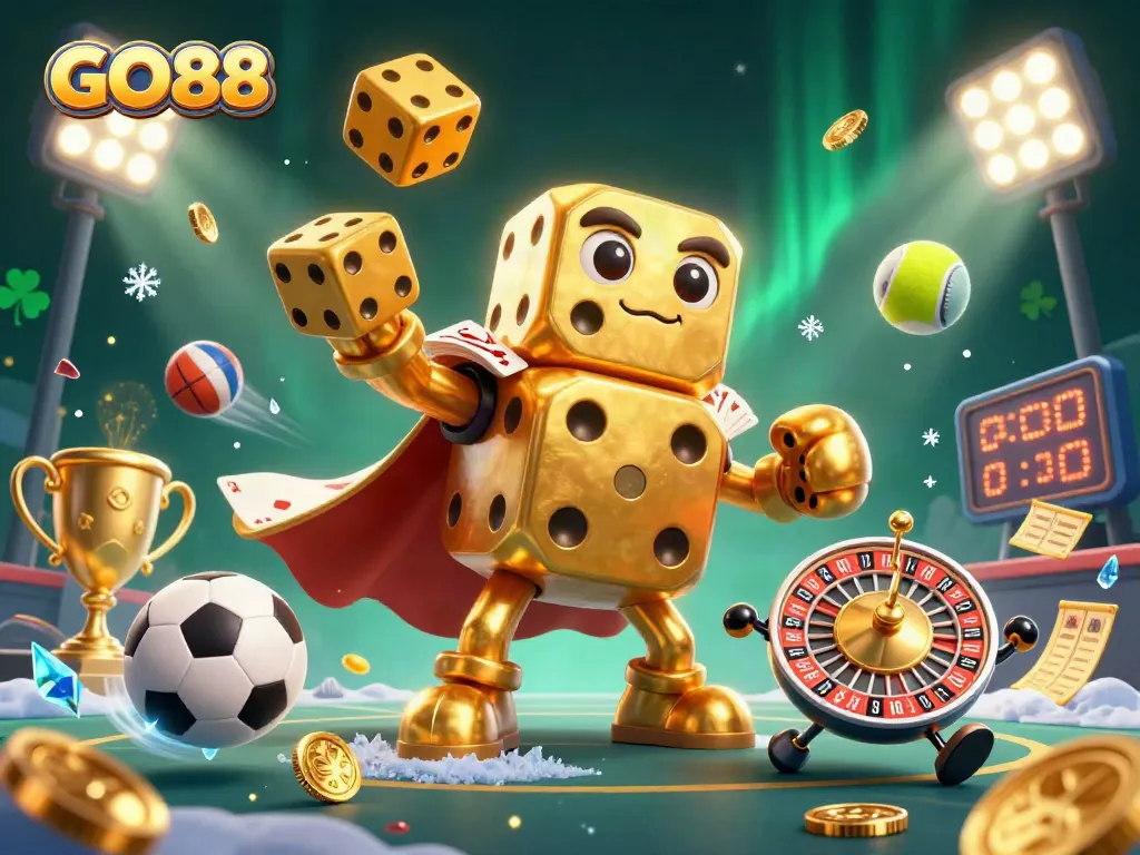 Experience the excitement with GO88 at your fingertips, featuring golden dice and vibrant game elements.