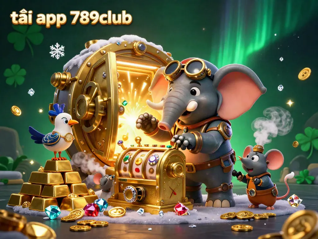 Play and win using the tải app 789club, featuring vibrant cartoon graphics and gold treasures.