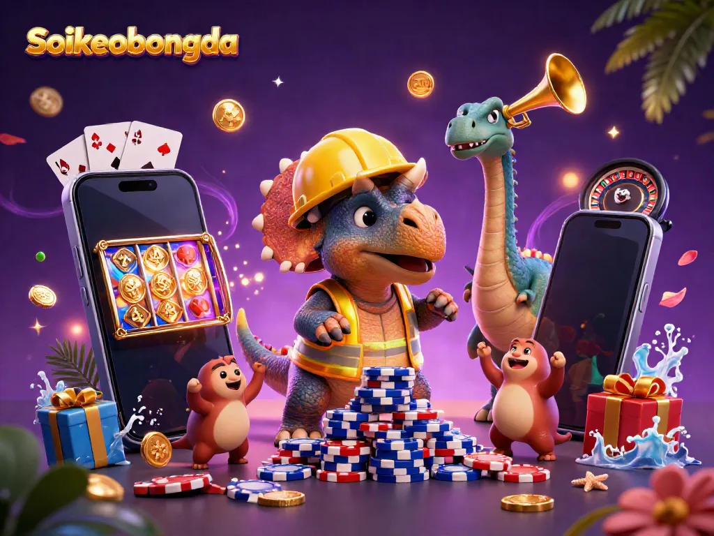 Engage in winning strategies with Soikeobongda at this vibrant casino-themed 3D illustration.
