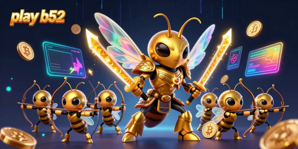 Experience excitement as you play b52 in an ultra-detailed 3D gambling scene with dynamic characters and coins.