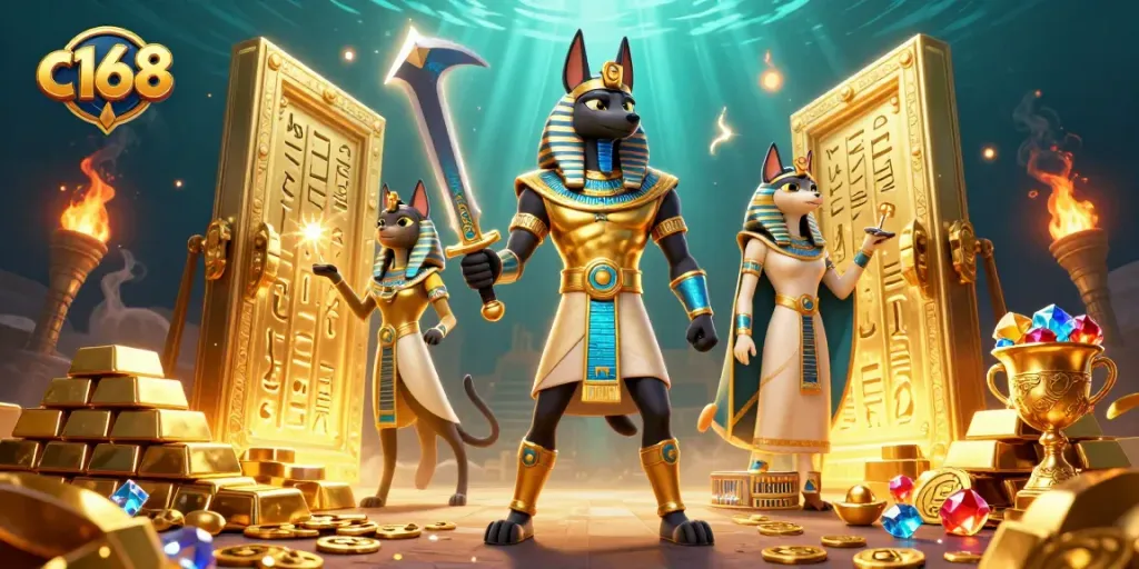 Spin boldly with c168 - Anubis and Bastet treasure-rich casino adventure!