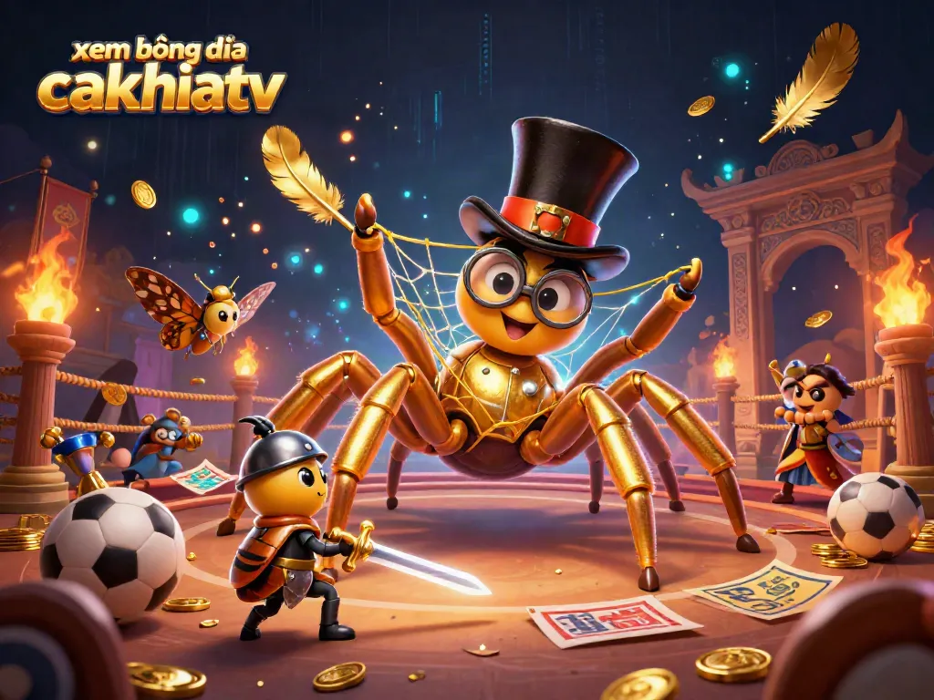 Xem bóng đá cakhiatv with a giant golden tarantula and beetle knight in a vibrant online betting scene.
