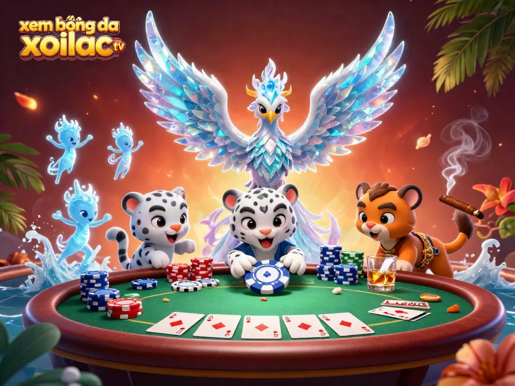 Experience the excitement of xem bóng đá xoilac tv with a vibrant 3D casino illustration featuring dynamic characters and elements.