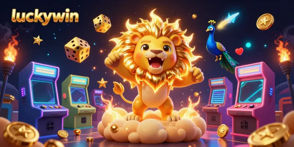 Experience thrilling moments at luckywin with a dazzling 3D casino scene filled with games and vibrant characters.