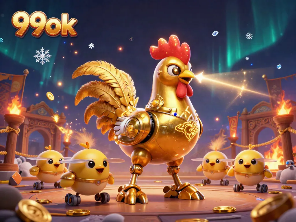 Engage in exciting 99ok gaming experiences with the golden rooster robot and baby chick drones.