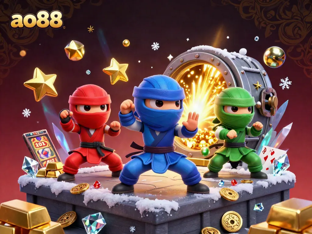 Experience thrilling action with ao88 characters in a vibrant casino scene filled with treasure and excitement.