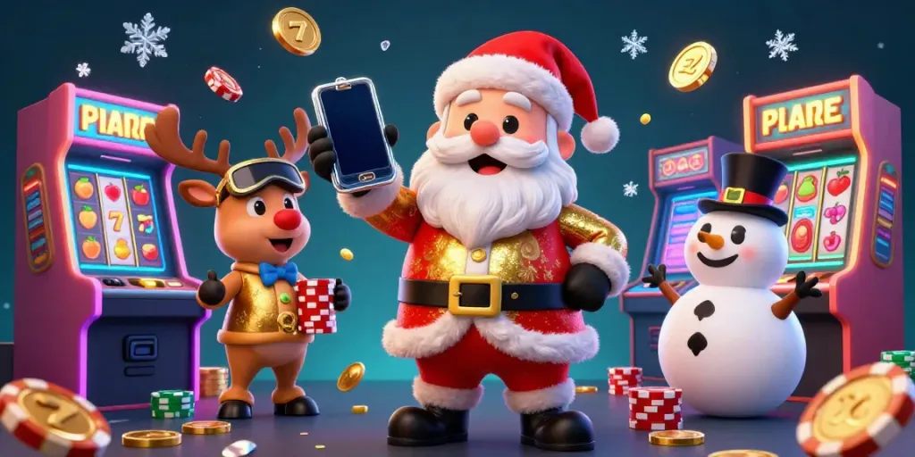 Play at online casino not on gamstop while enjoying festive gambling fun with colorful 3D game elements.