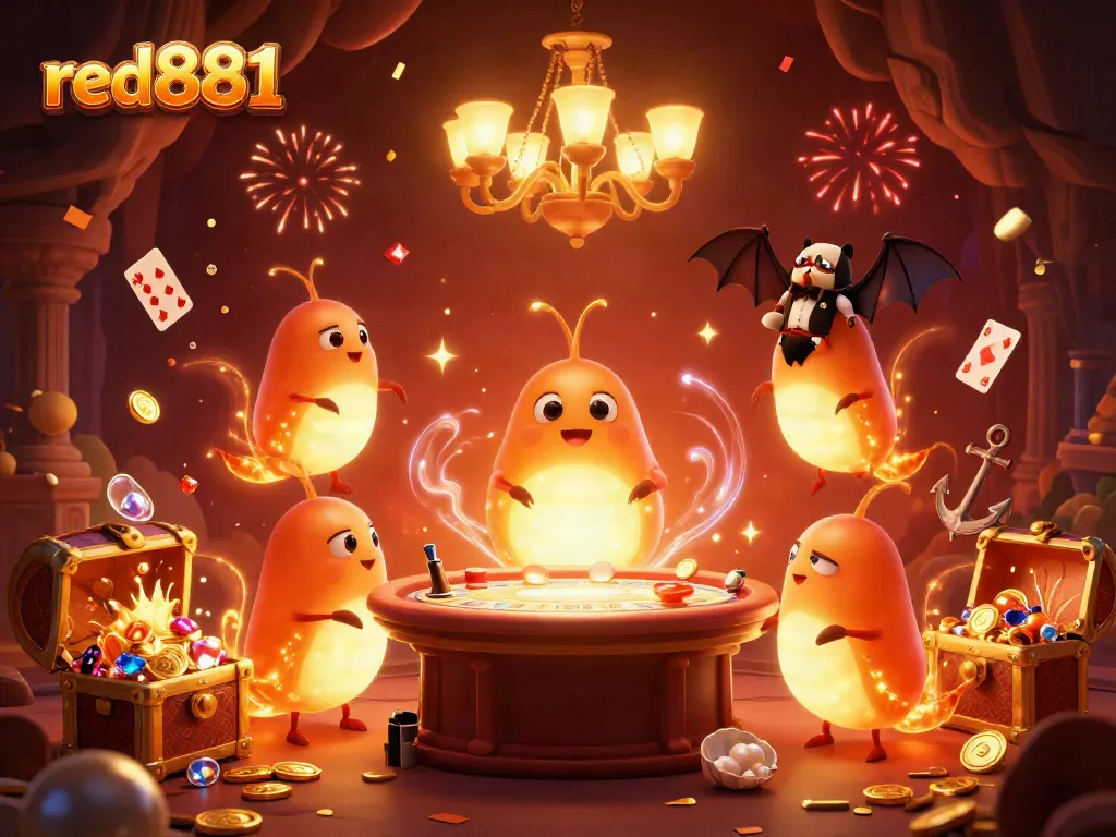 Bet on red881 with glowworms lighting up a cave casino, creating an enchanting gaming atmosphere.