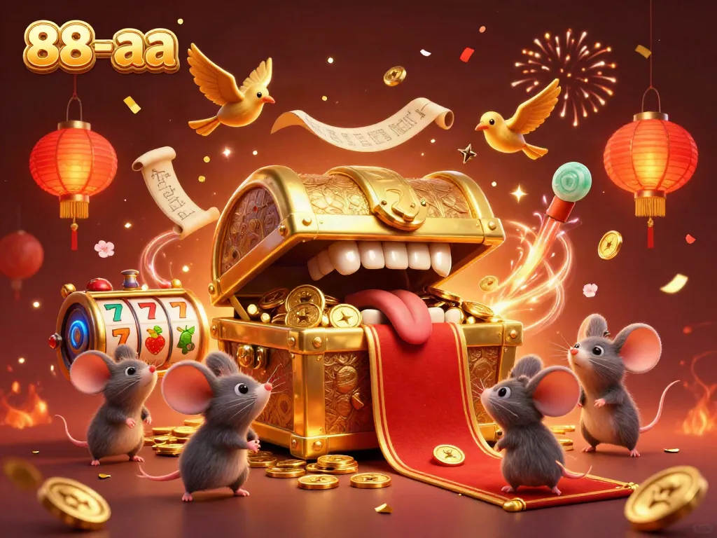 Experience the thrills of 88-aa's riches with a dynamic illustration featuring whimsical characters and casino elements.