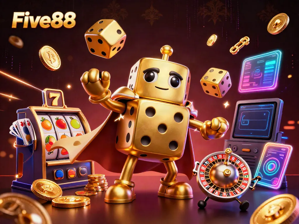 Experience thrilling gaming at Five88 with a dynamic casino scene showcasing vibrant game elements.