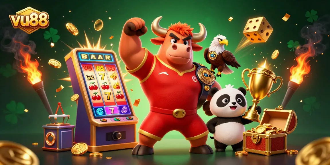 Experience the excitement of vu88 with vibrant 3D characters celebrating a big jackpot.