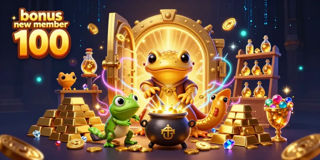 Experience the thrill of gambling with bonus new member 100 in this vibrant casino scene featuring magical characters.