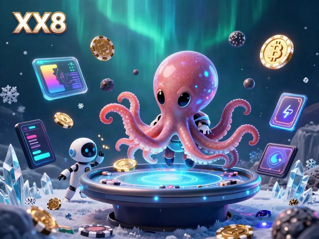 Experience dynamic gaming at XX8 with an alien octopus managing a holographic poker table