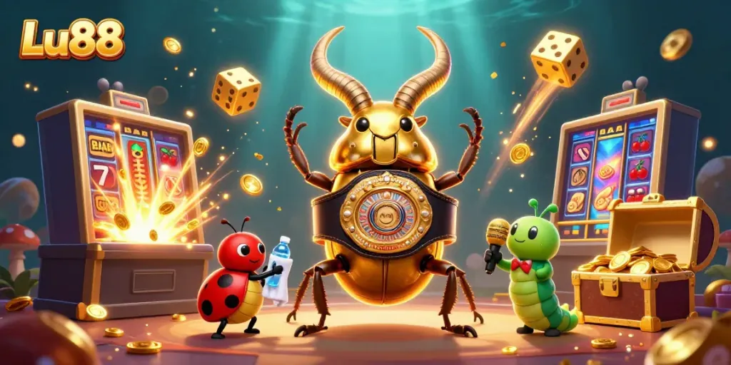 Experience the thrilling world of Lu88 with dynamic casino game visuals and lively characters.
