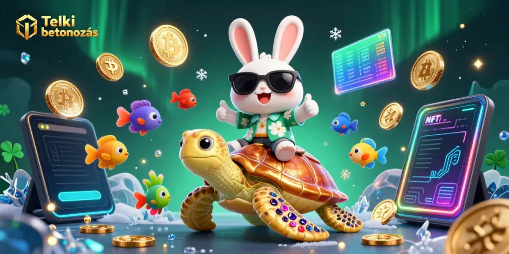 Experience Telki betonozás with an adorable lucky rabbit and a golden turtle surrounded by vibrant gaming elements.