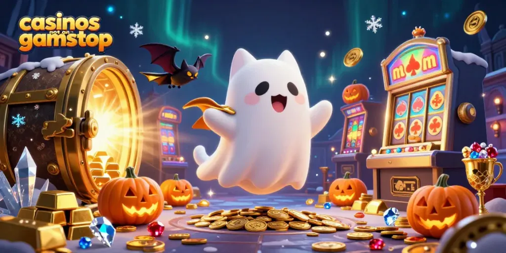 Win big at casinos not on gamstop with our enchanting haunted scene of a playful ghost cat.