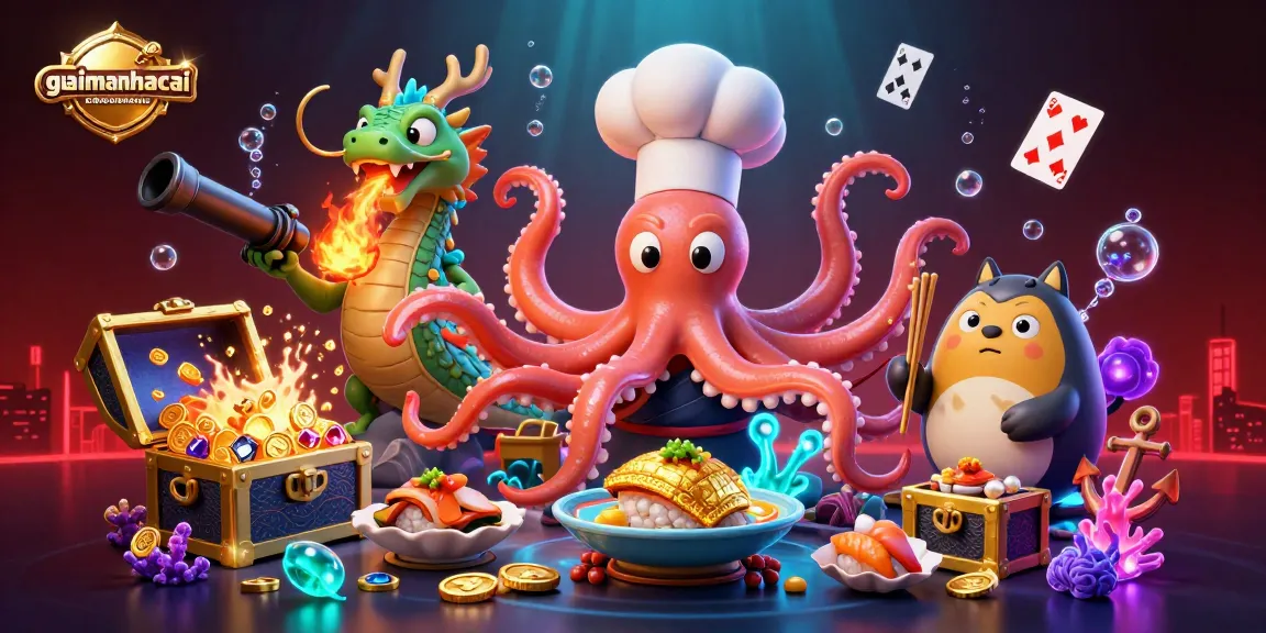 Set the scene ablaze with giaimanhacai's vibrant underwater casino experience featuring unique characters and gold treasures.