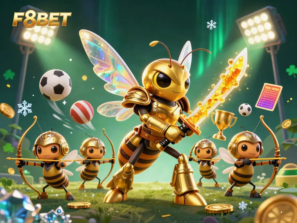 Join the thrill of F8BET with a golden hornet warrior and dynamic sports action.