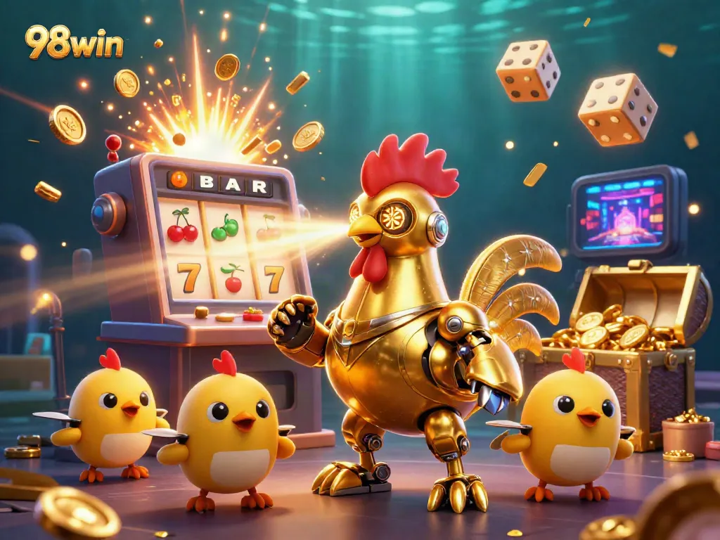 Experience the thrill of 98win with dynamic 3D elements and vibrant casino visuals.