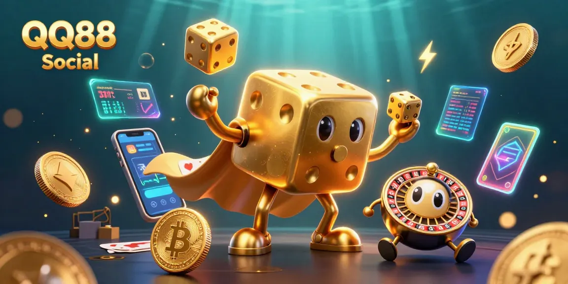 Experience QQ88 Social with 3D cartoon characters in a vibrant, dynamic casino scene.