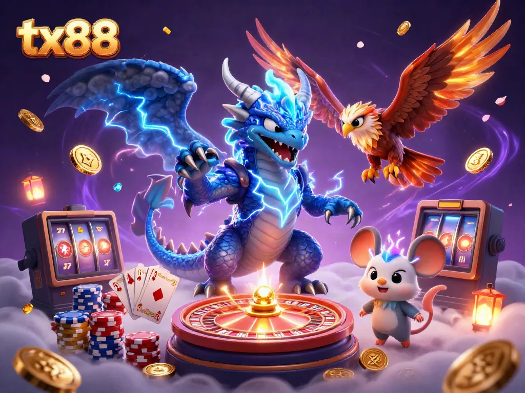 Spin the roulette and win with tx88 - dynamic casino illustration featuring vibrant 3D elements.