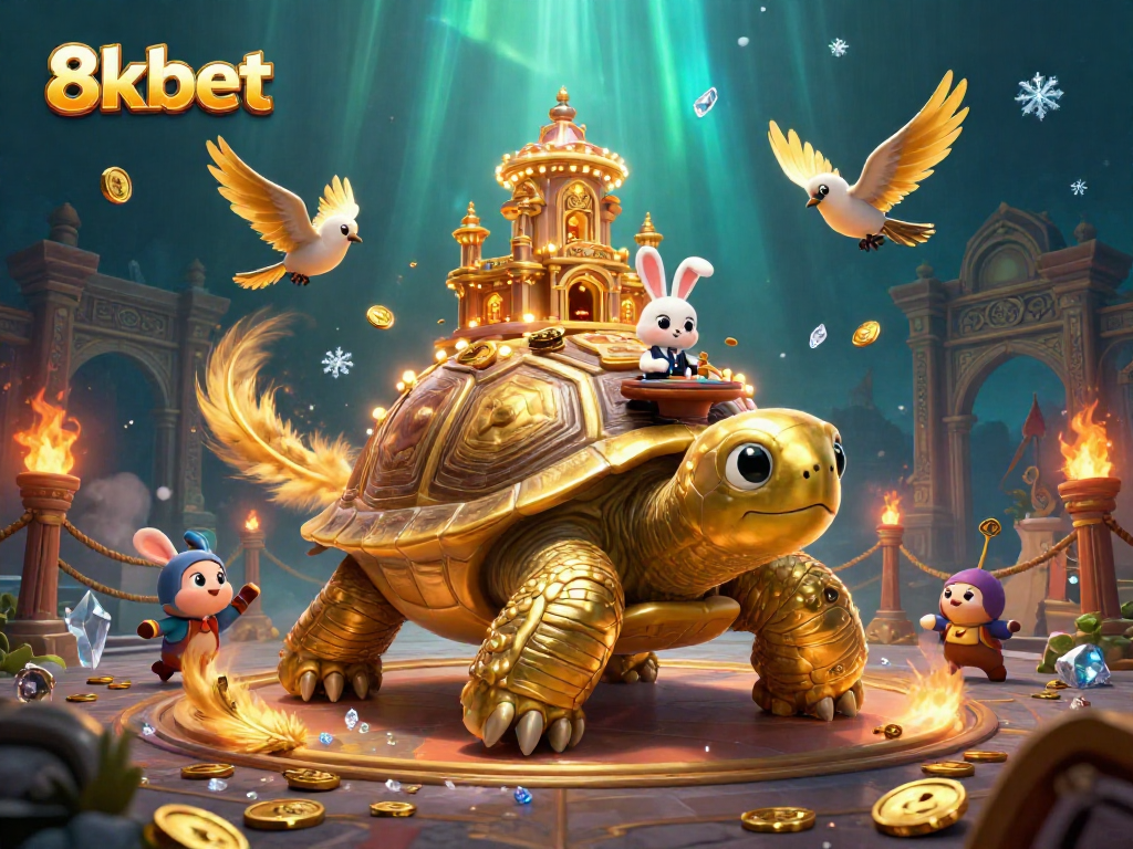 Experience the excitement of 8kbet with a vivid 3D illustration featuring a majestic tortoise casino.
