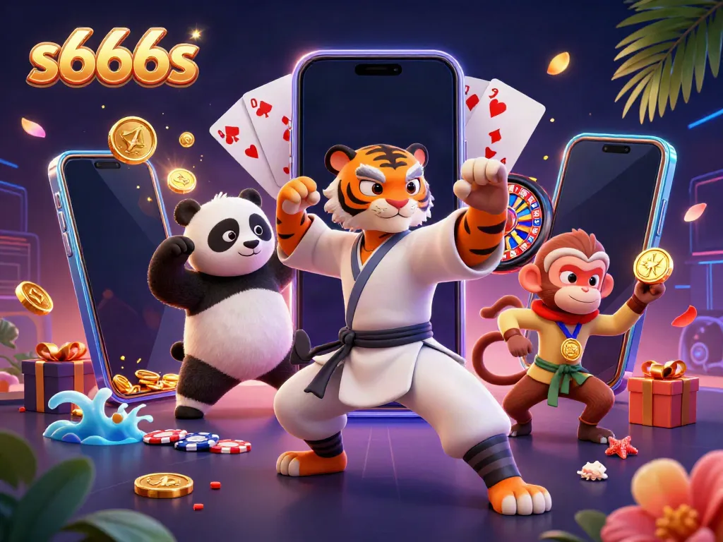 Experience thrilling action at s666s with a kung fu tiger and friends in a vibrant casino world.