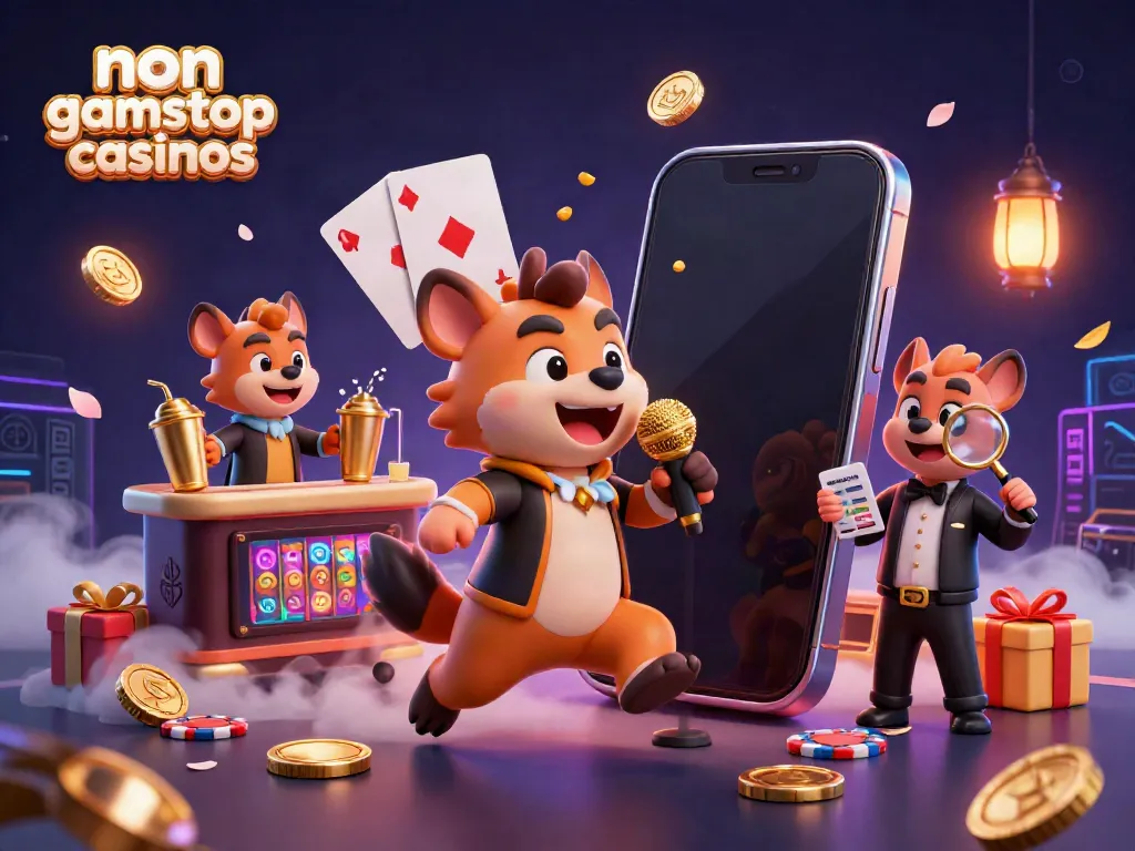 Experience the excitement of non gamstop casinos with this vibrant illustration of hyenas in a comedy casino club.