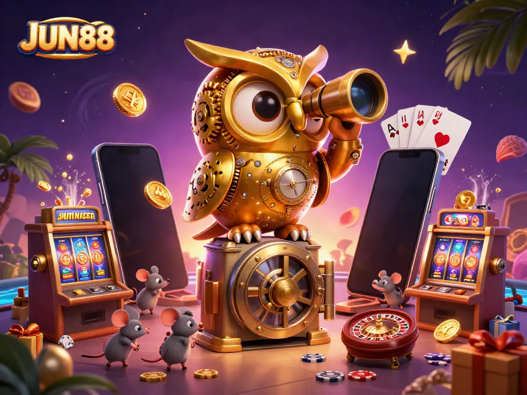 Experience thrilling gaming action with JUN88 in a vibrant, whimsical casino environment.