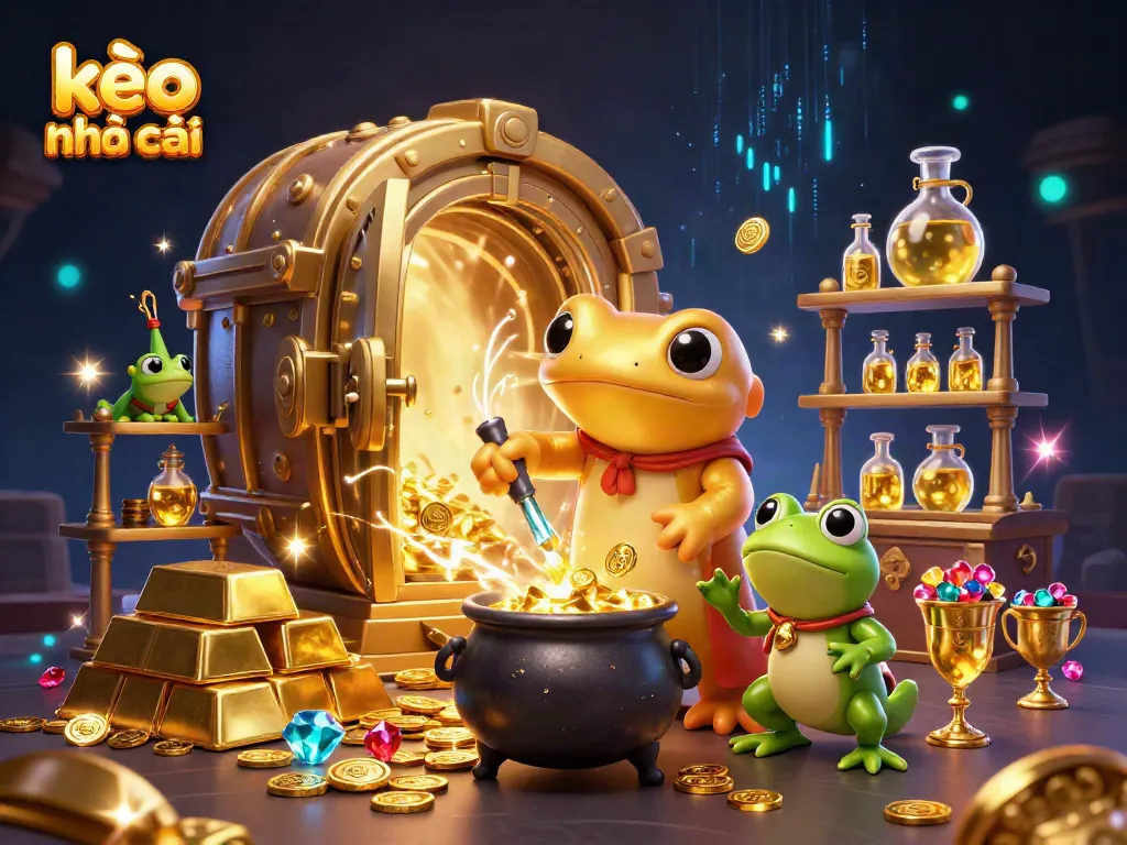 Kèo nhà cái offers thrilling gambling insights with a golden salamander alchemist and gold coins.