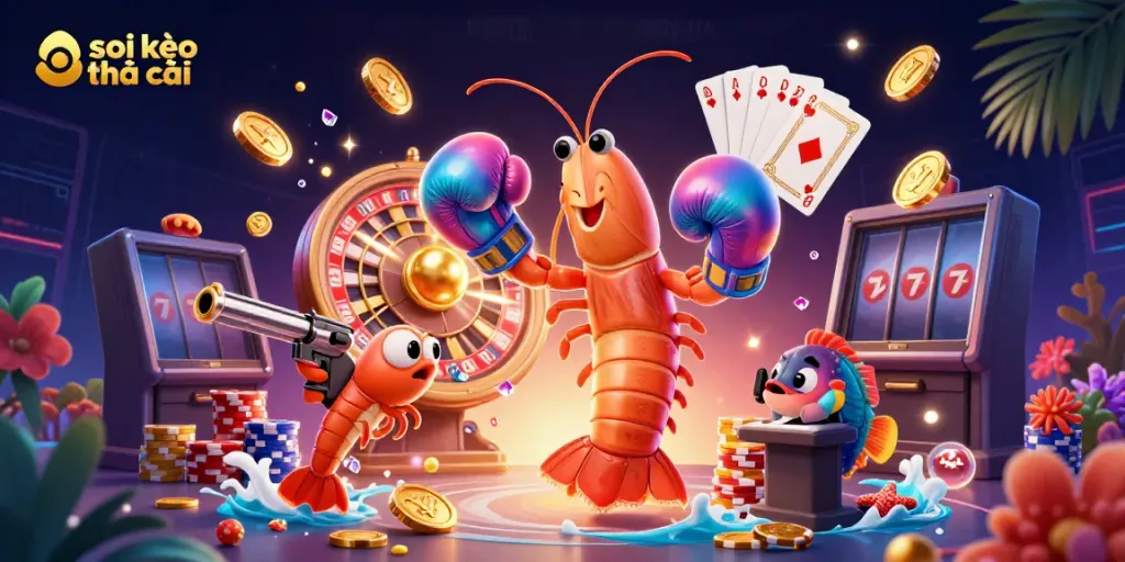 Experience thrilling sports betting with soi kèo nhà cái featuring energetic sea characters amid golden coins and playing cards.