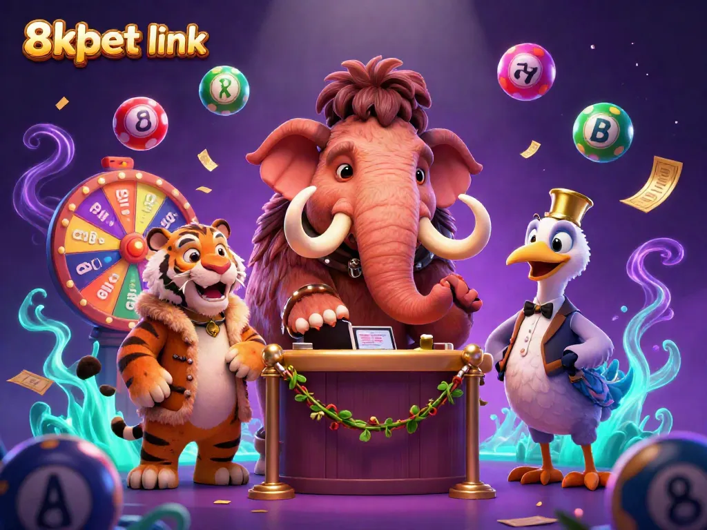 Experience the exciting 8xbet link with vibrant characters and dynamic lottery elements creating a lively casino atmosphere.